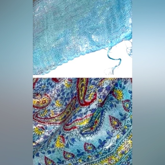 Elegant Ladies Fashion Scarf in Shimmery Aqua Paisley Print - Picture 3 of 5